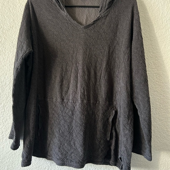 J Jill Pure Jill Cotton Ribbed Dark Gray Hooded Pullover M Cozy Coastal Grandma - Picture 14 of 14